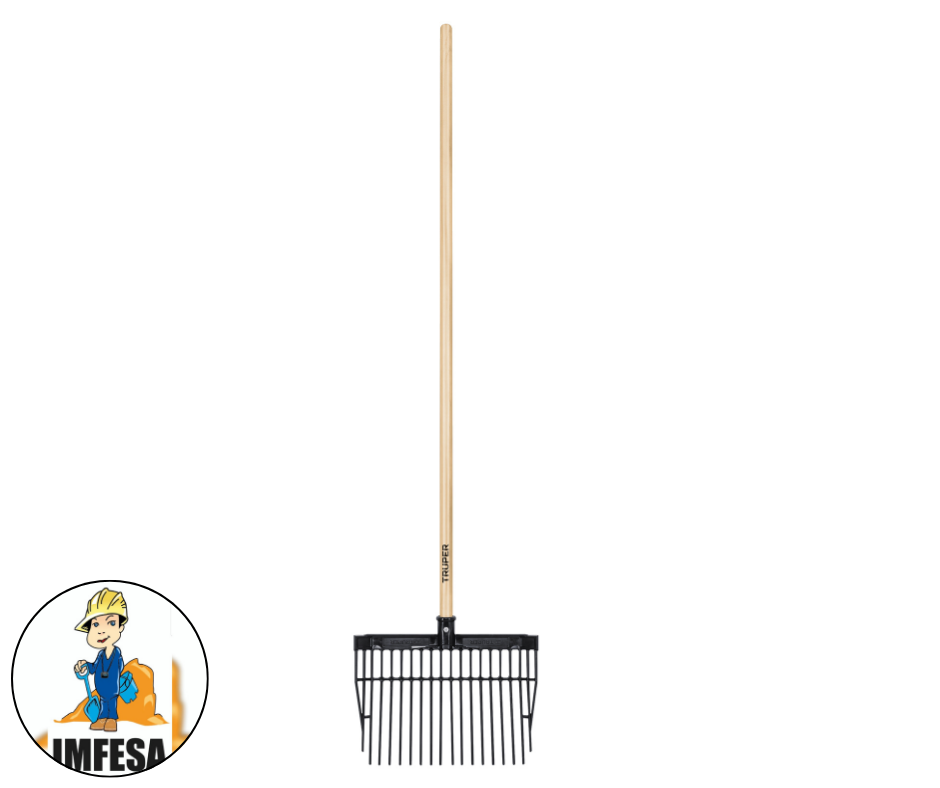 Bieldo para estiércol 16 dientes, mgo largo 54&#34; cab/plástica