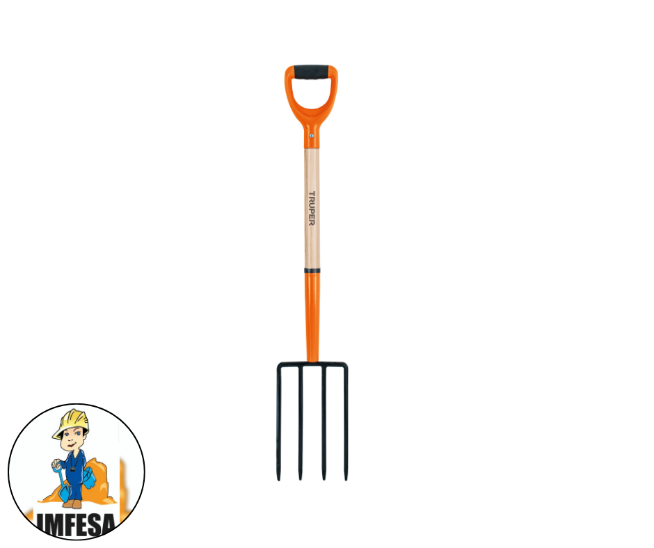 Bieldo para jardín, 4 dientes, mgo 29&#34;, puño &#34;Y&#34;, Truper