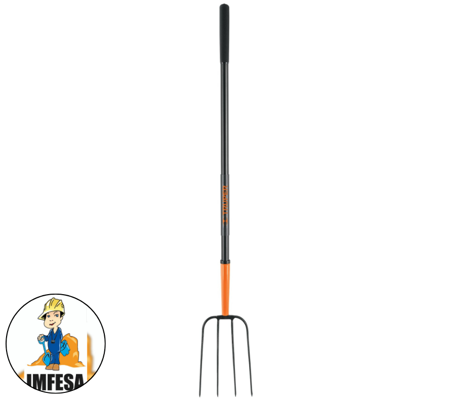 Bieldo para paja, 4 dientes, mgo largo de acero 48&#34;