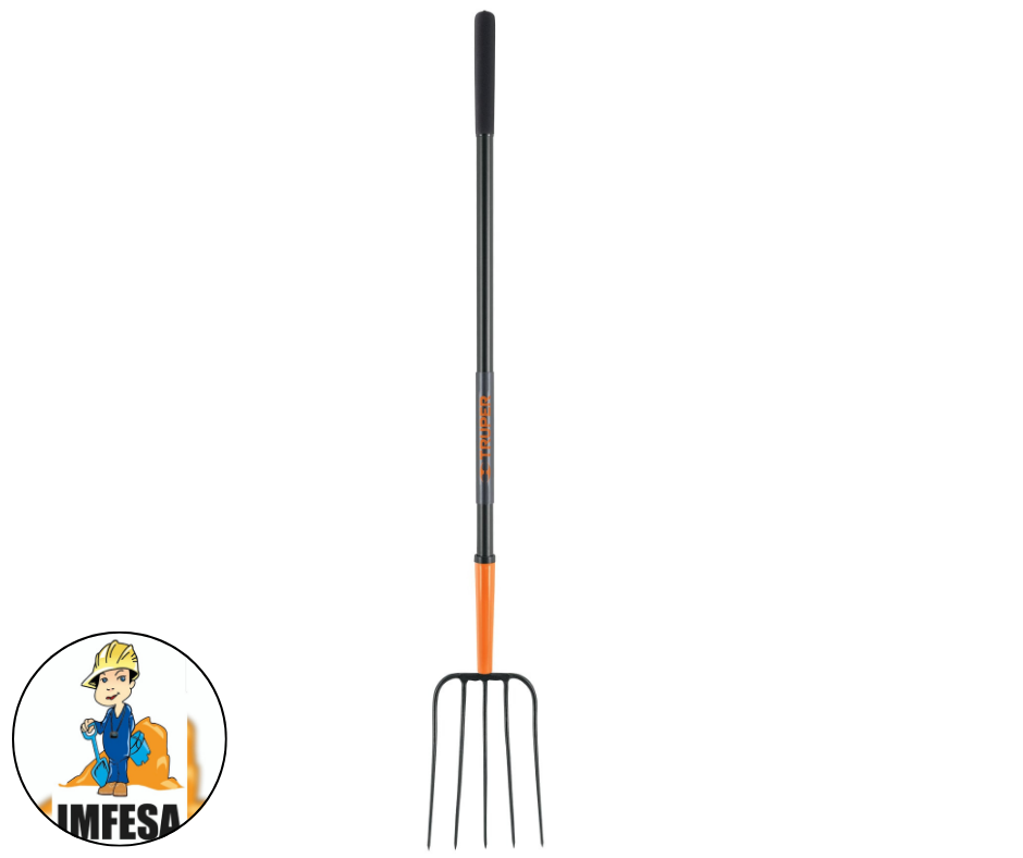 Bieldo para paja, 5 dientes, mgo largo de acero 48&#34;