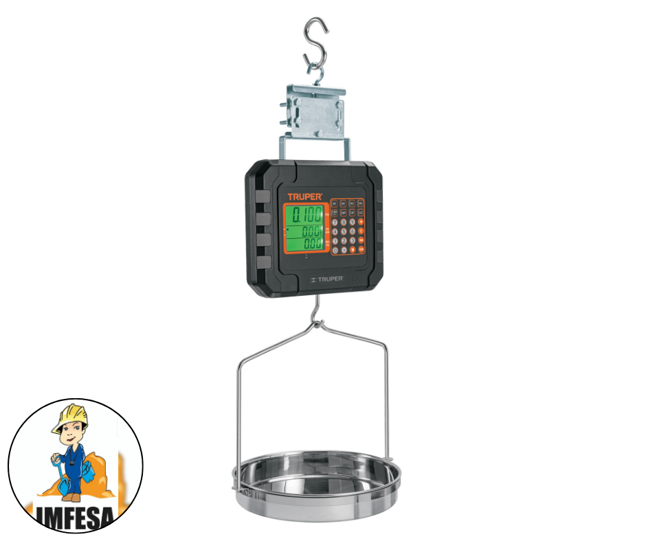 Báscula electrónica colgante, recargable, c/charola, 40 kg