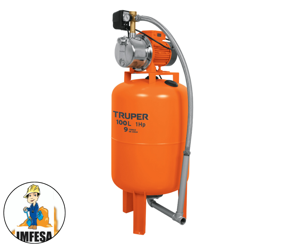 Equipo hidroneumático 100L, bomba jet inox. 1 HP, TRUPER