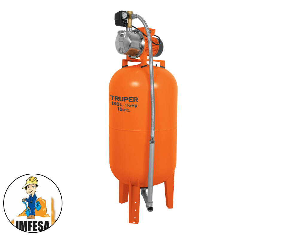 Equipo hidroneumático 150L, bomba jet inox. 1-1/2 HP, TRUPER