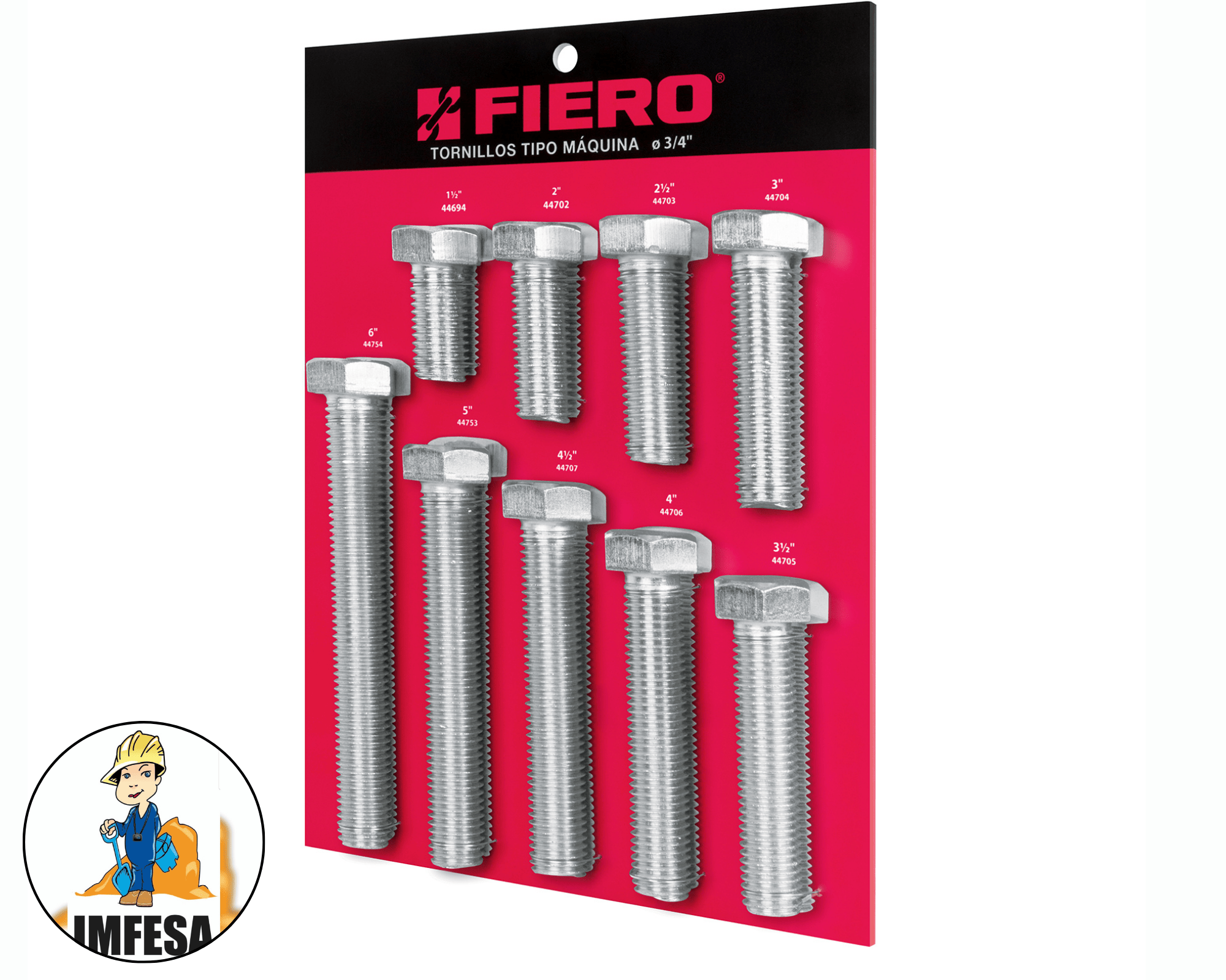 Exhibidor con tornillos tipo máquina, 3/4&#34;