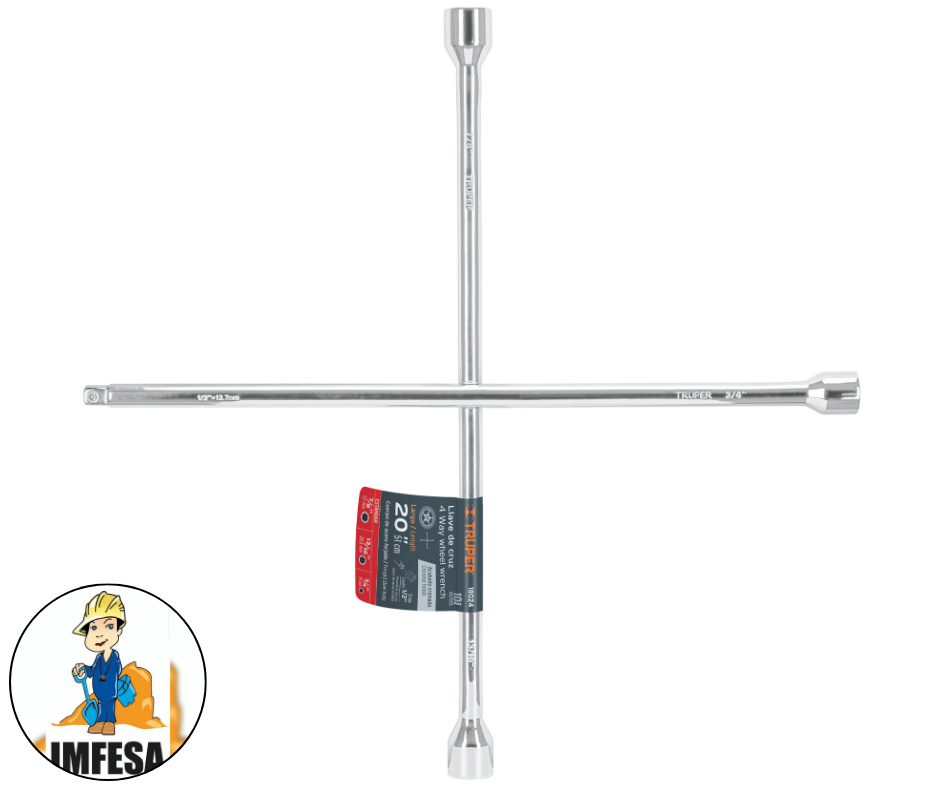 Llave de cruz 20&#34; pulida y cromada con entrada cuadro 1/2&#34;