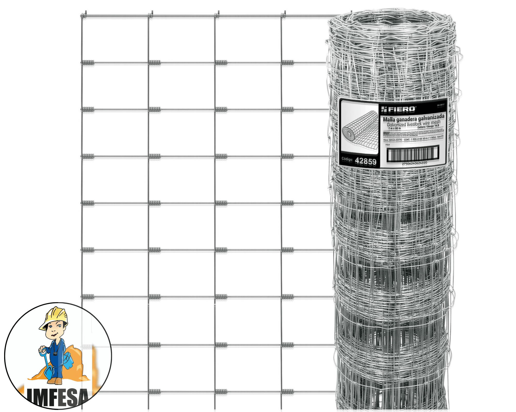 Rollo 50 m x 1.2 m de malla borreguera de acero galvanizado