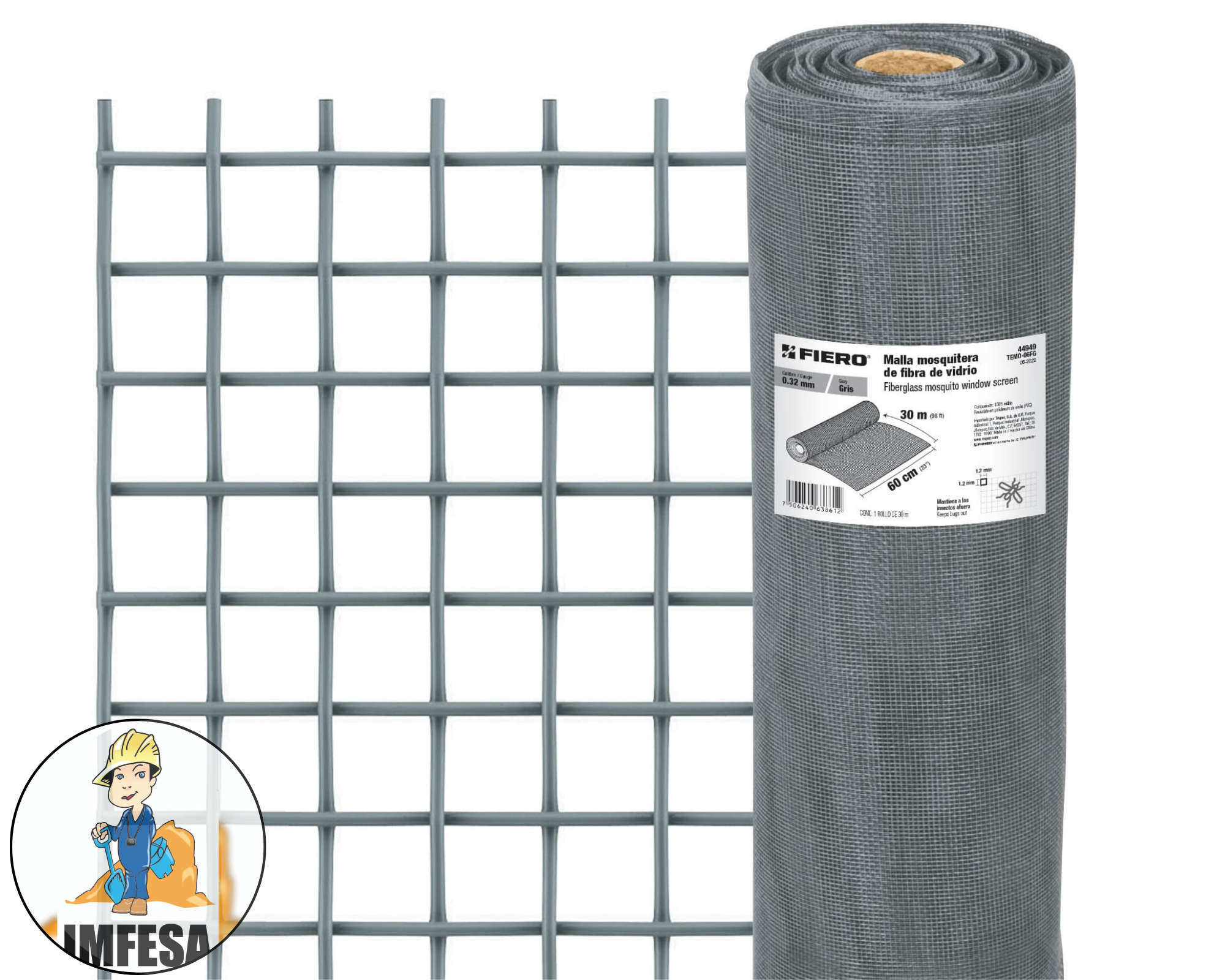 Rollo de 30 m x 0.6 m malla mosquitera fibra de vidrio gris