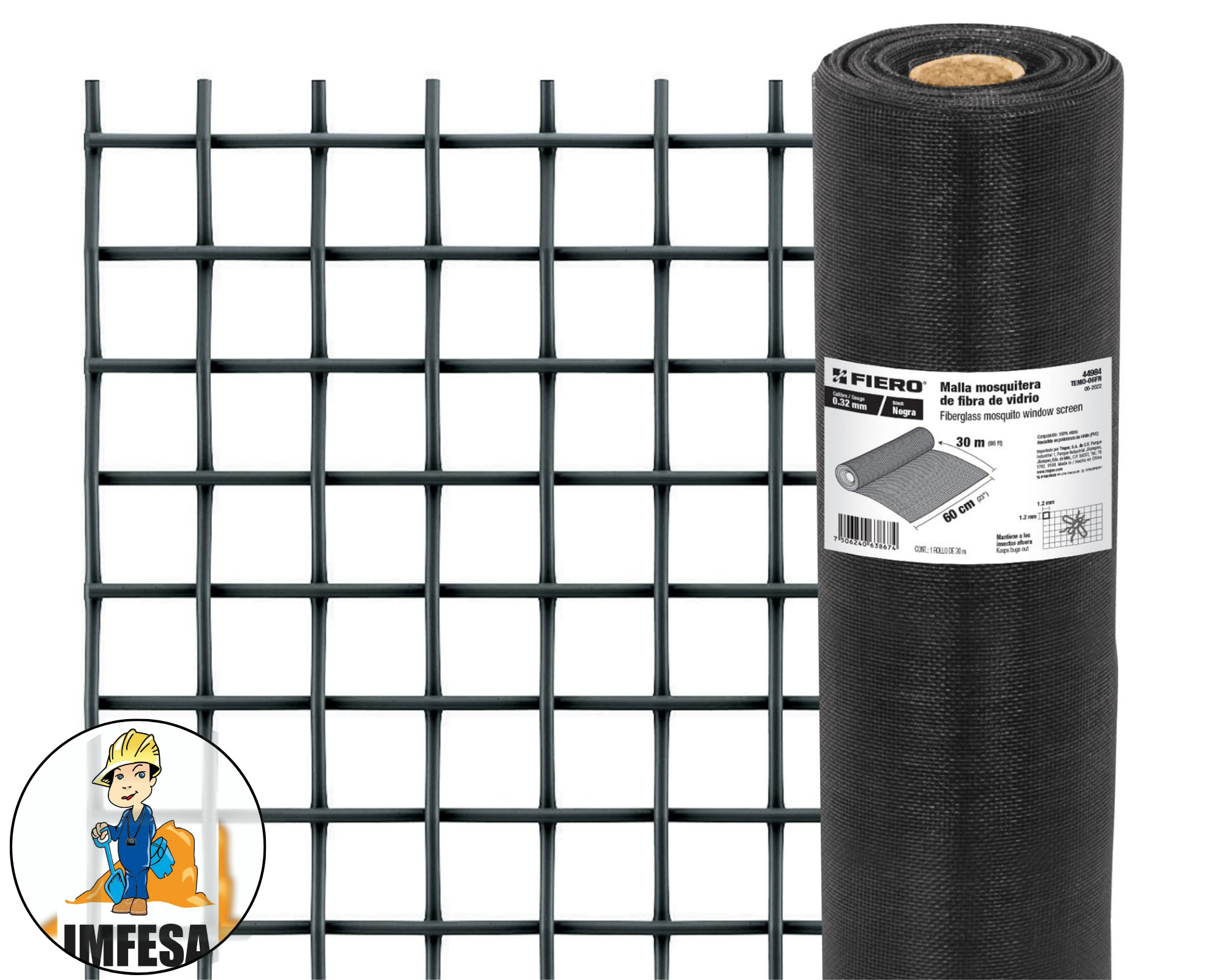 Rollo de 30 m x 0.6 m malla mosquitera fibra de vidrio negra