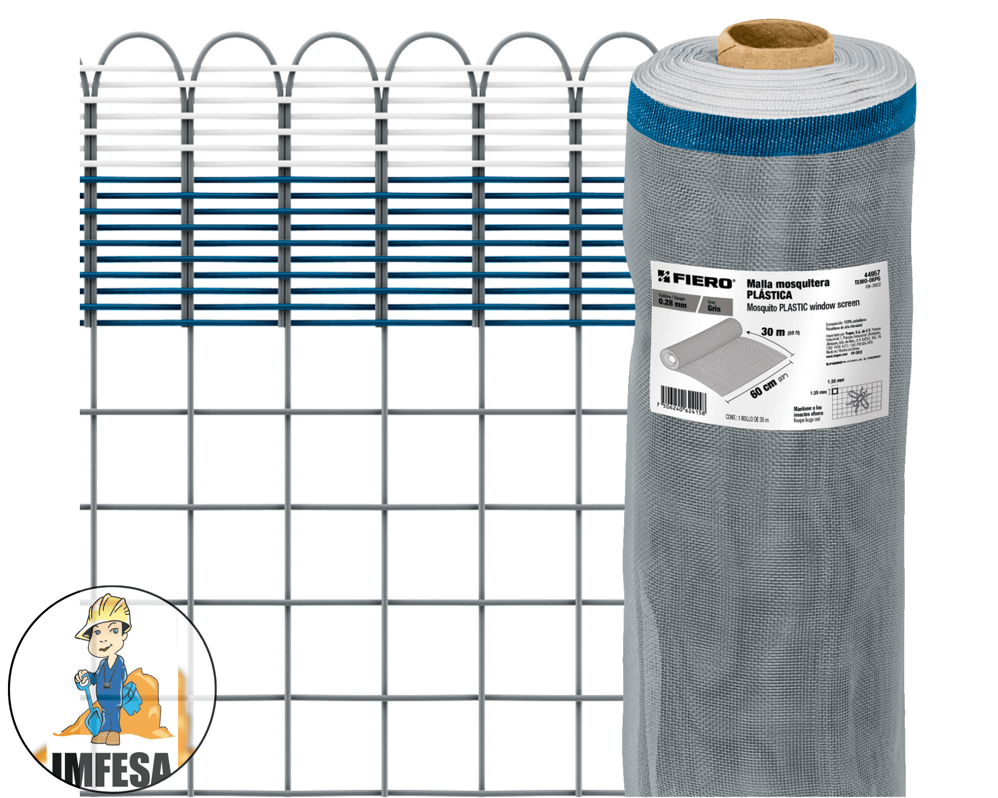 Rollo de 30 m x 0.6 m de malla mosquitera plástica gris