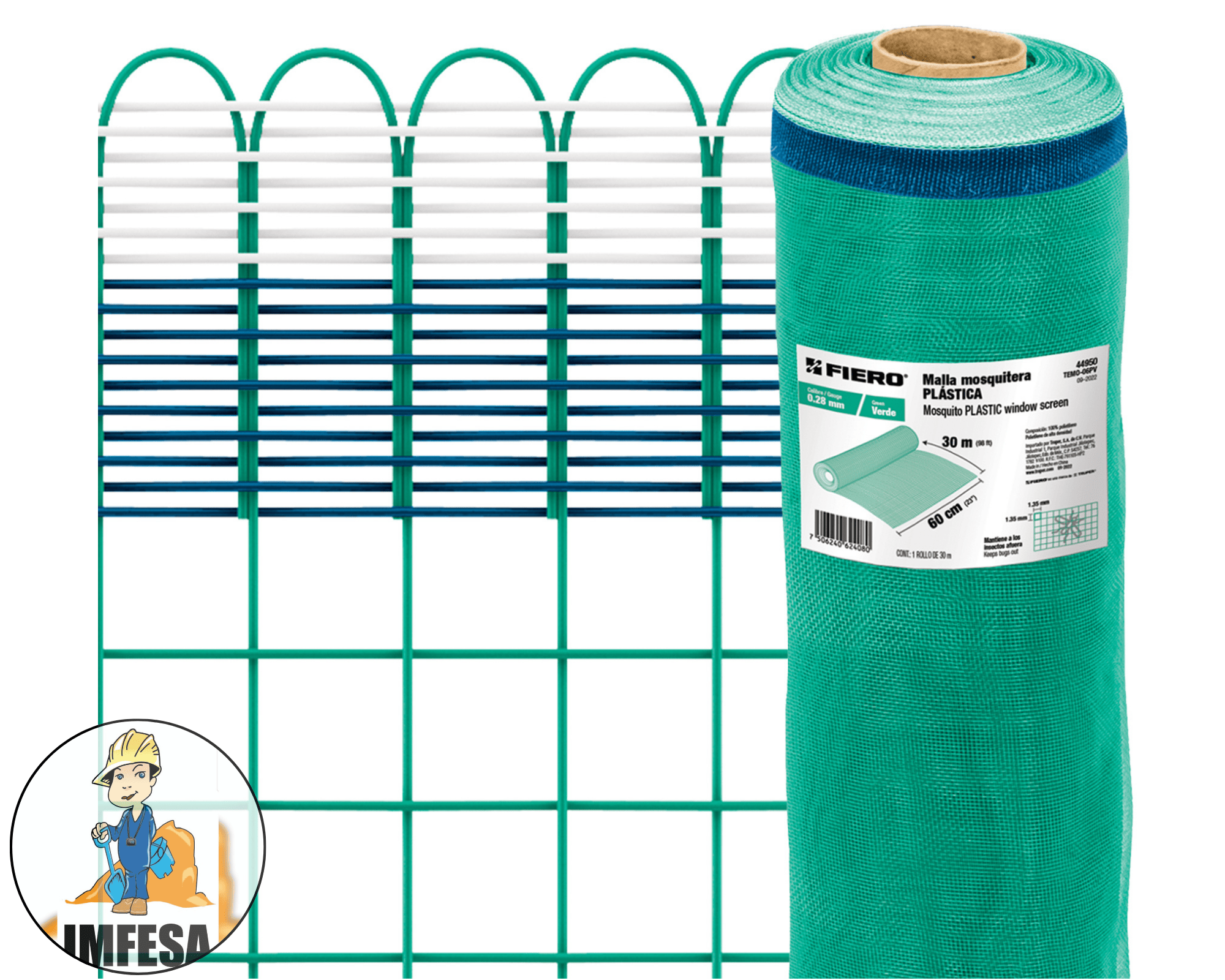 Rollo de 30 m x 0.6 m de malla mosquitera plástica verde