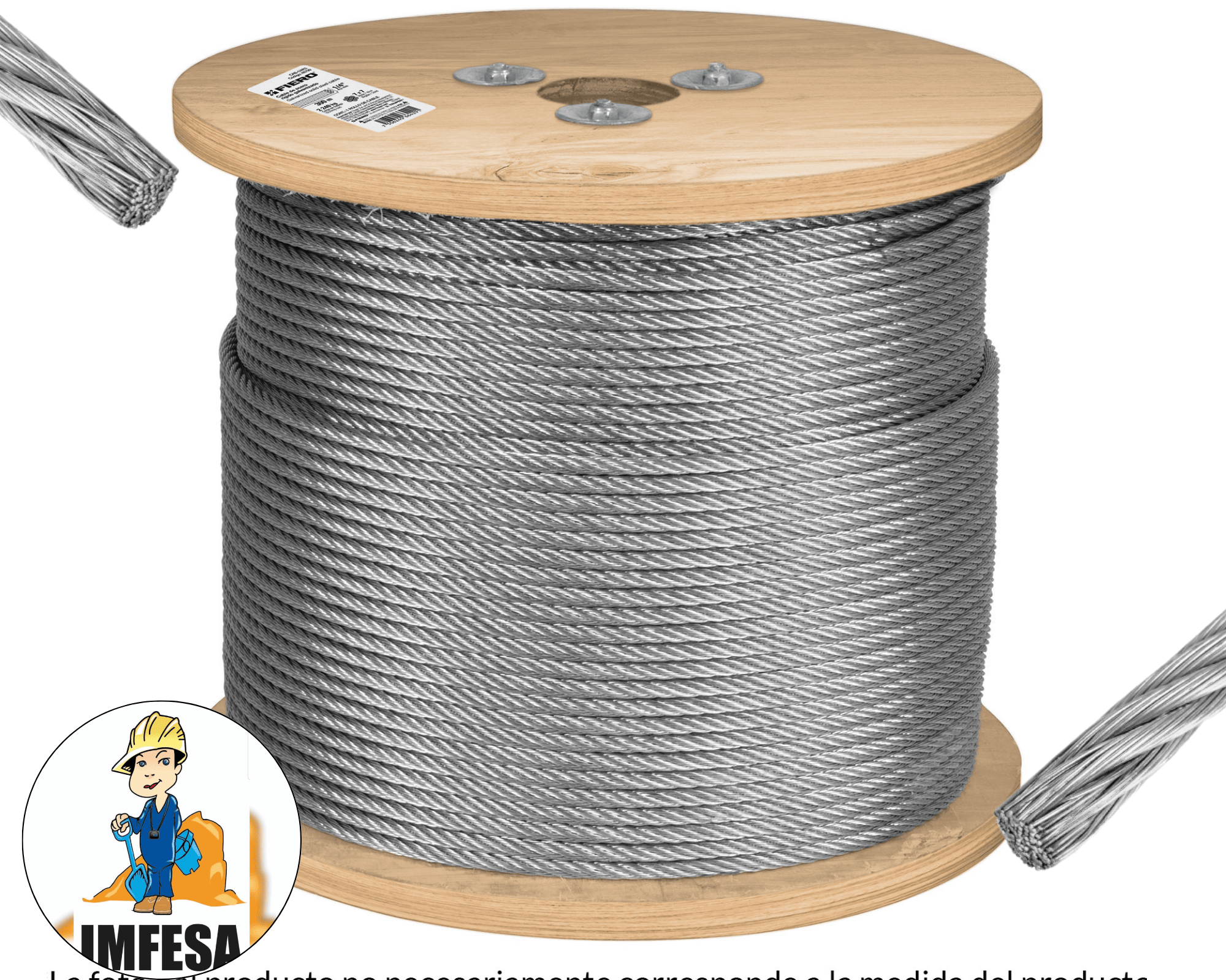 Metro de cable rígido 3/16&#34; de acero 7x7 hilos, 300 m