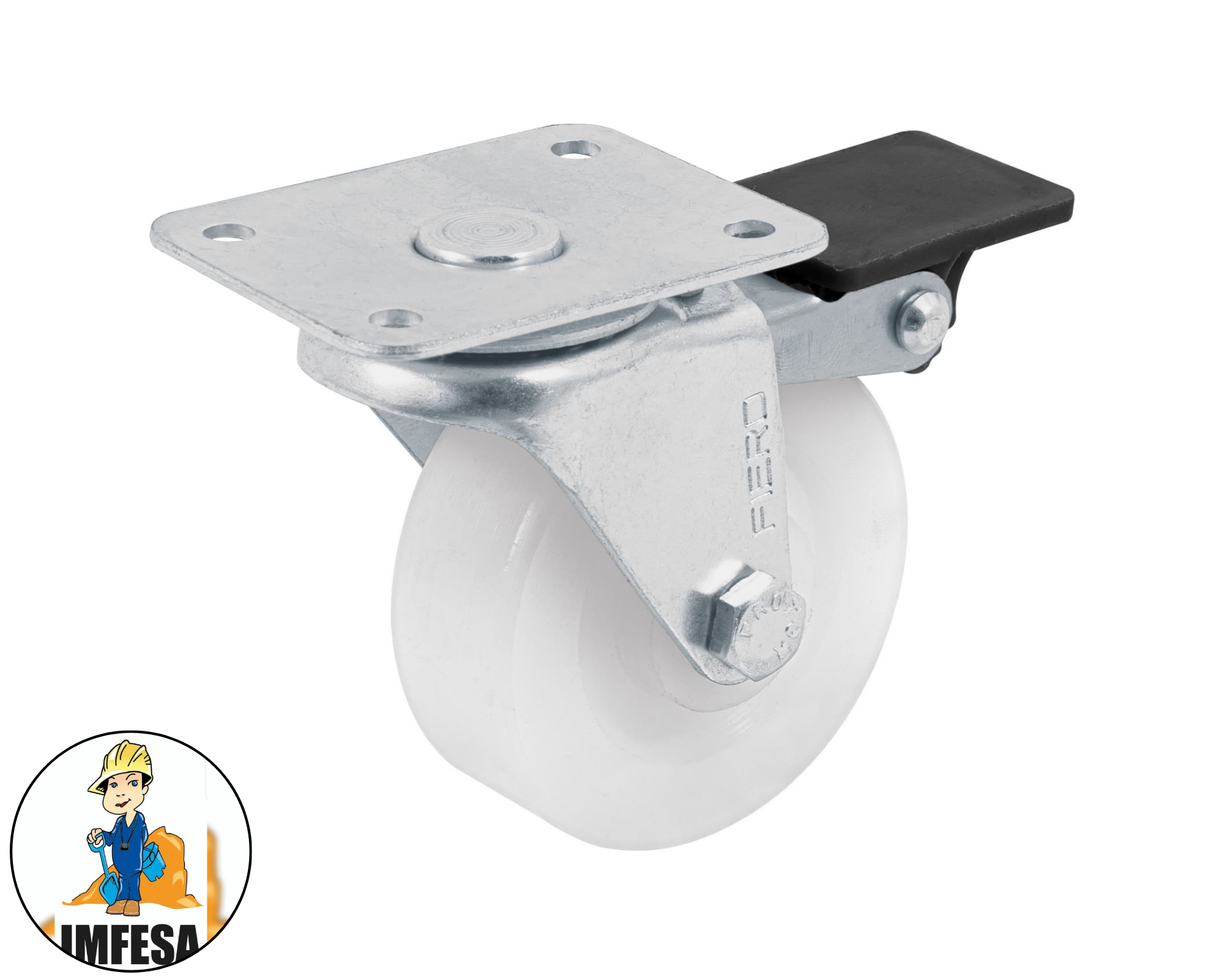 Rodaja de polietileno 2-1/2&#34; placa giratoria, con freno