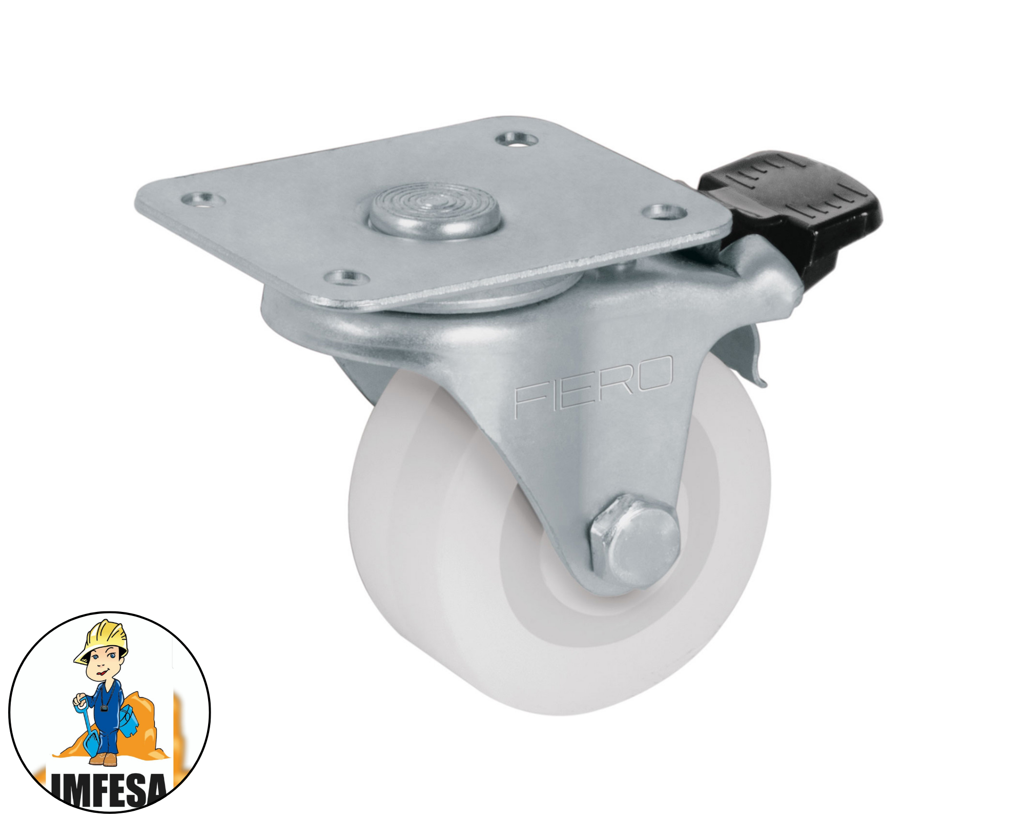 Rodaja de polietileno 2&#34; placa giratoria, con freno