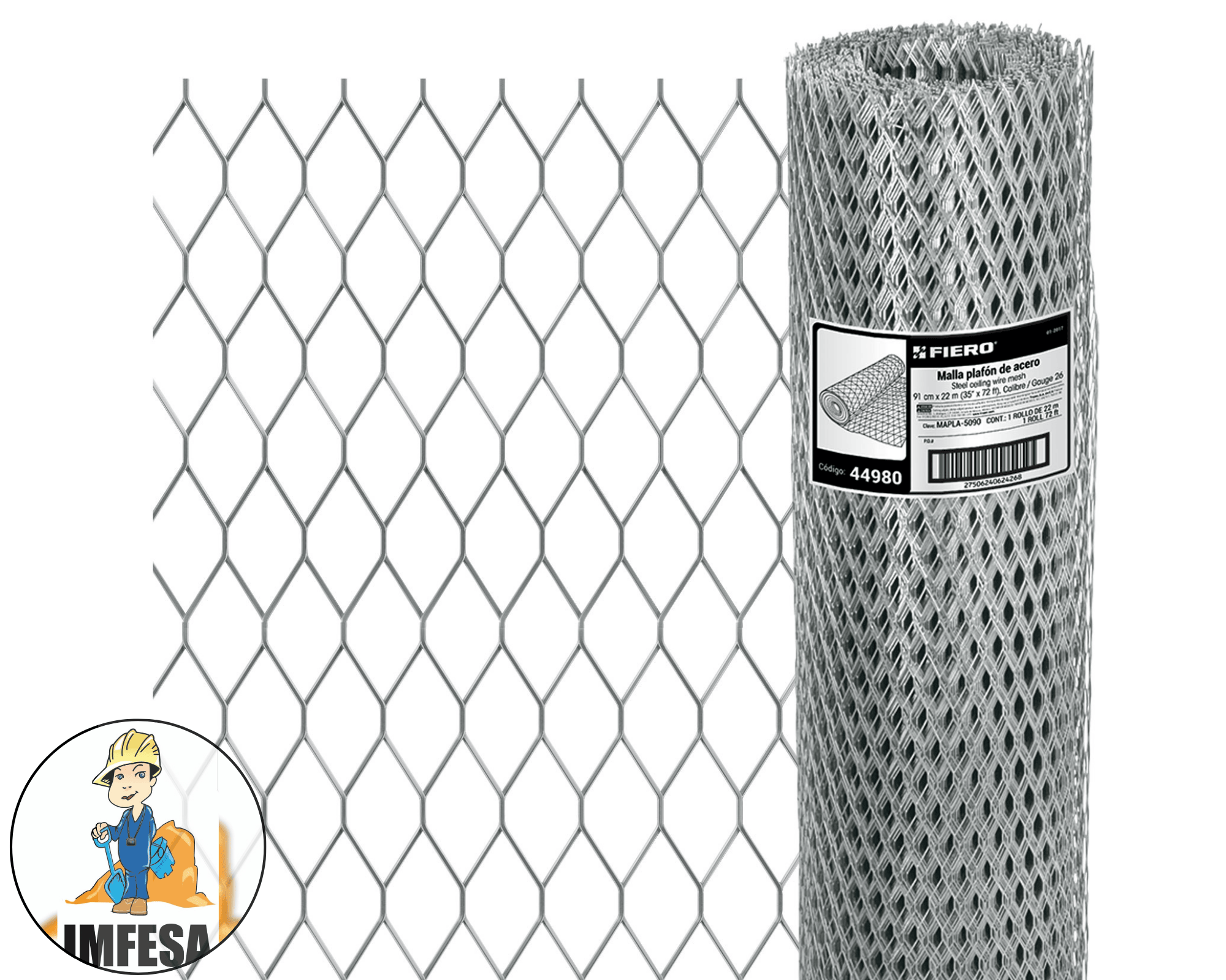 Rollo 22 m x 0.9 m malla plafón calibre 26 abertura 10x25mm