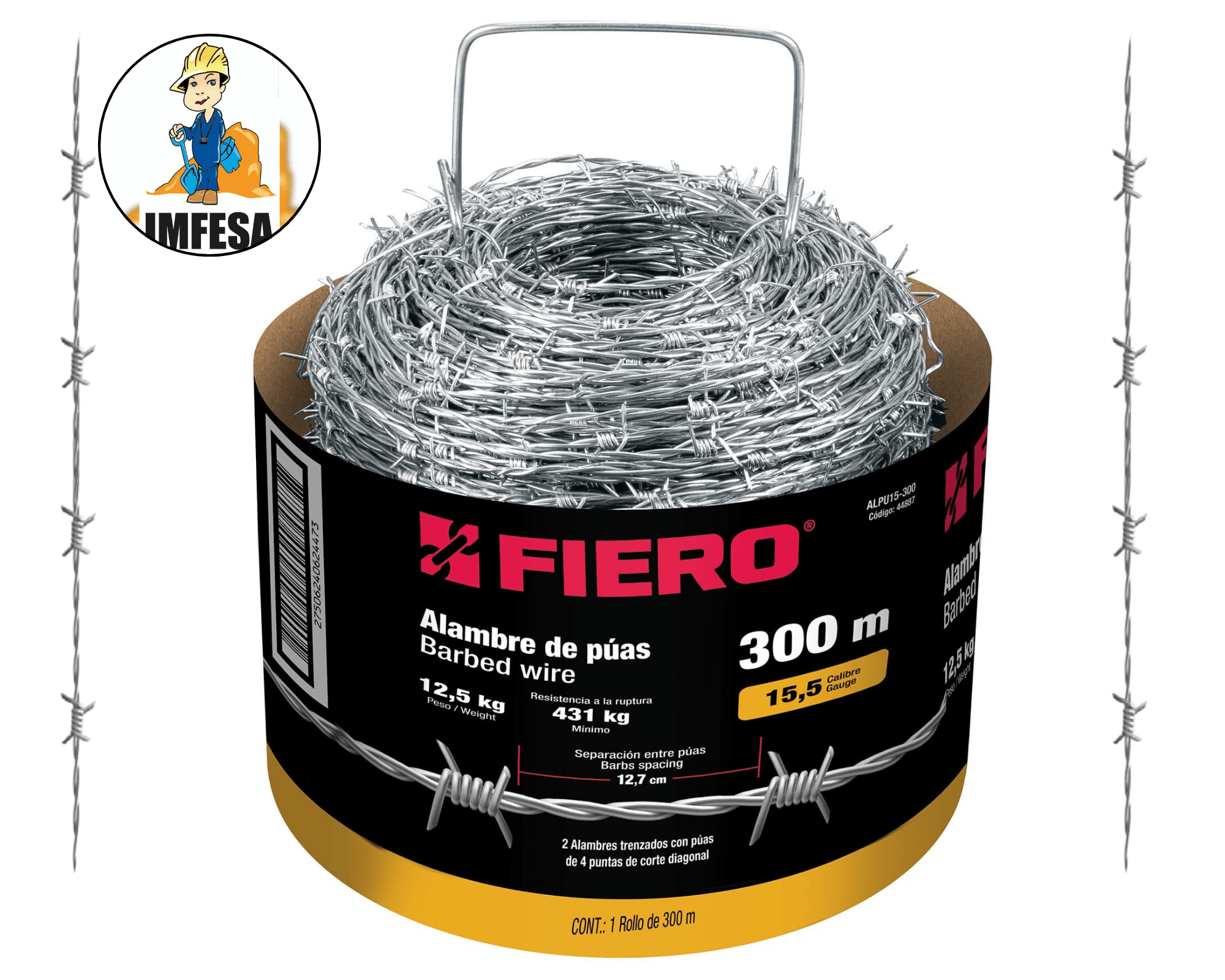 Rollo de alambre de púas de 300 m calibre 15.5